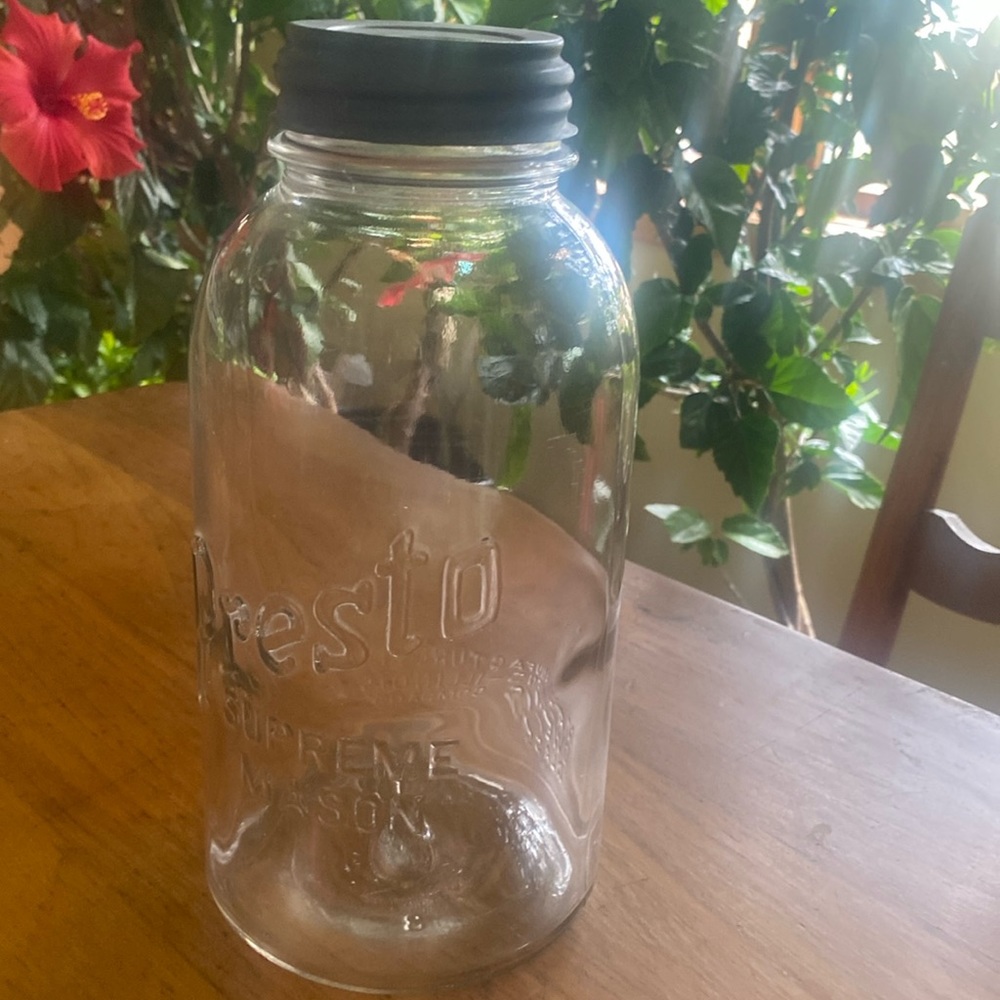 Vintage clear glass 2 quart Presto Supreme Mason Owens-Illinois with zinc lid